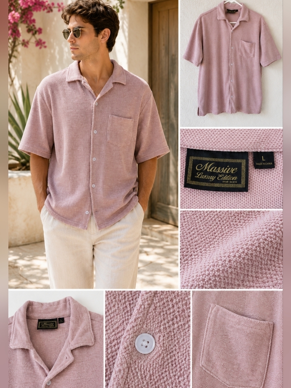 Vintage Massive Luxury Edition Textured  Button Front Shirt Mens Large Lounge